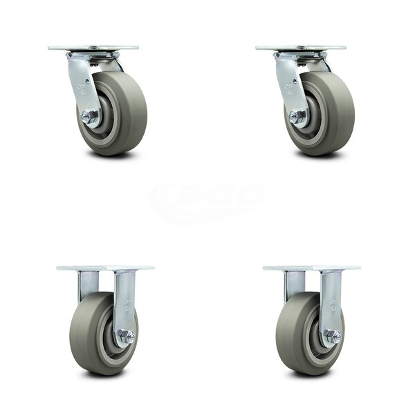 5 Inch Thermoplastic Rubber Caster Set with Ball Bearings 2 Swivel 2 Rigid SCC